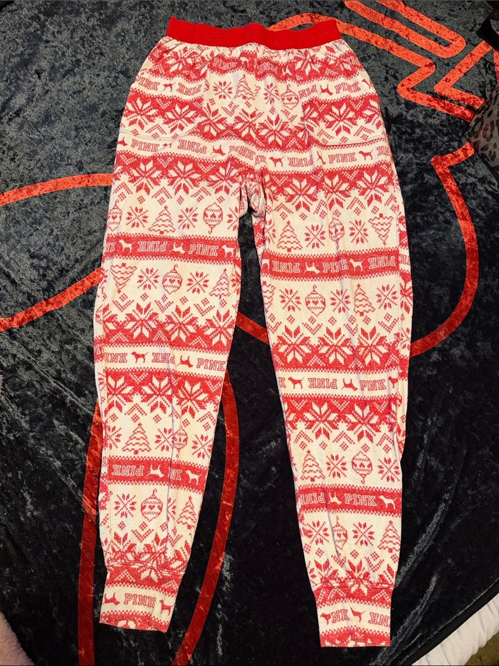 PINK Victoria's Secret Red & White Fair Isle pj pants